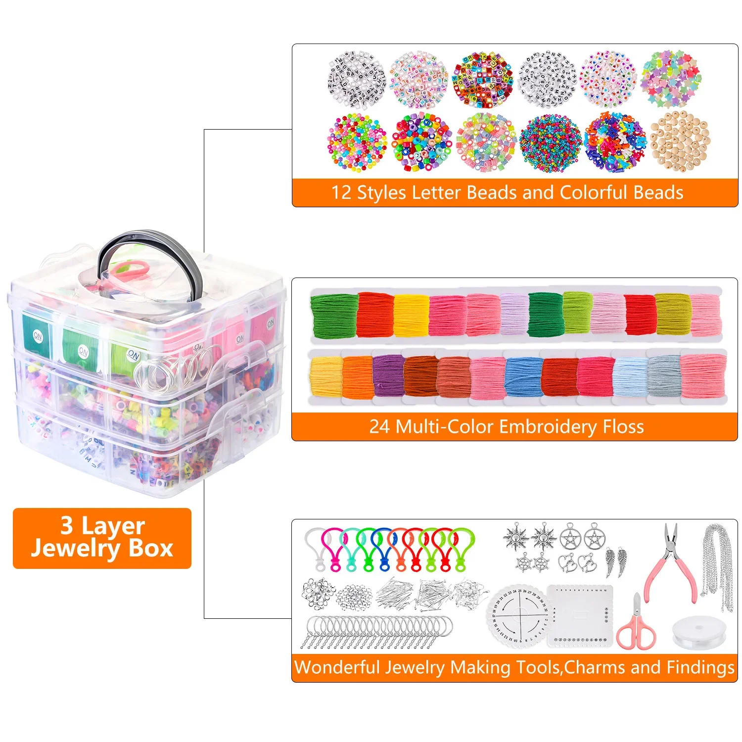 4655pcs DIY Beads Bracelet Kit Making Necklace Manual Toys for Girls Pearls Games Handmade Children's Gift Material Elastic Kids