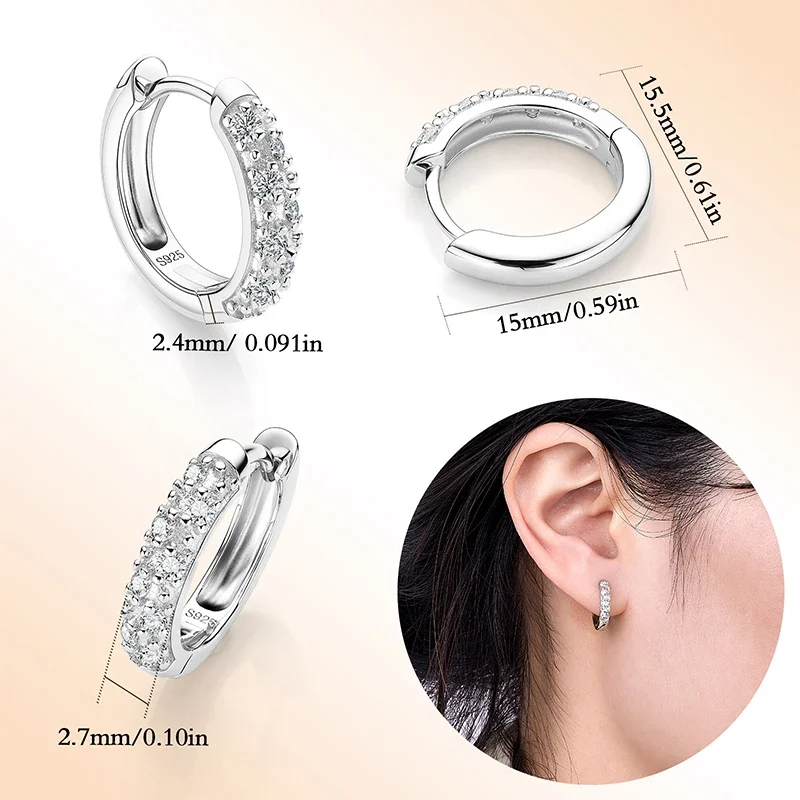 1,6 mm Diamant D-Farbe VVS1 Moissanit-Ohrringe, 925er Sterlingsilber, Weißgold-beschichtete Creolen für Damen, Hochzeits- und Party-Schmuck – Detail 8