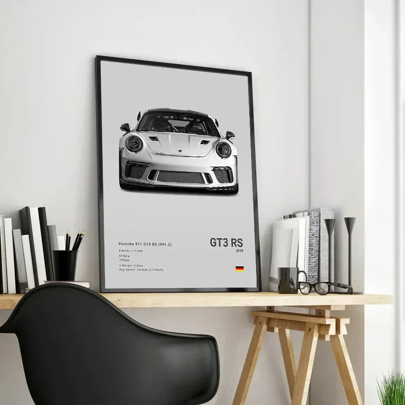 Black and White German Luxury Sports Car Posters Wall Art 911 GT3 RS Turbo Canvas Painting Pictures For Garage Living Room Decor