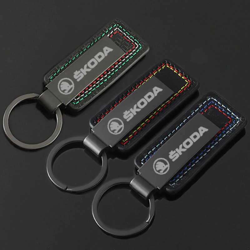 High-Grade Metal Leather Car Keychain Key Rings Keyring Holder For Skoda Octavia Fabia Kamiq Kapoq Kodiaq Rapid SCALA Superb