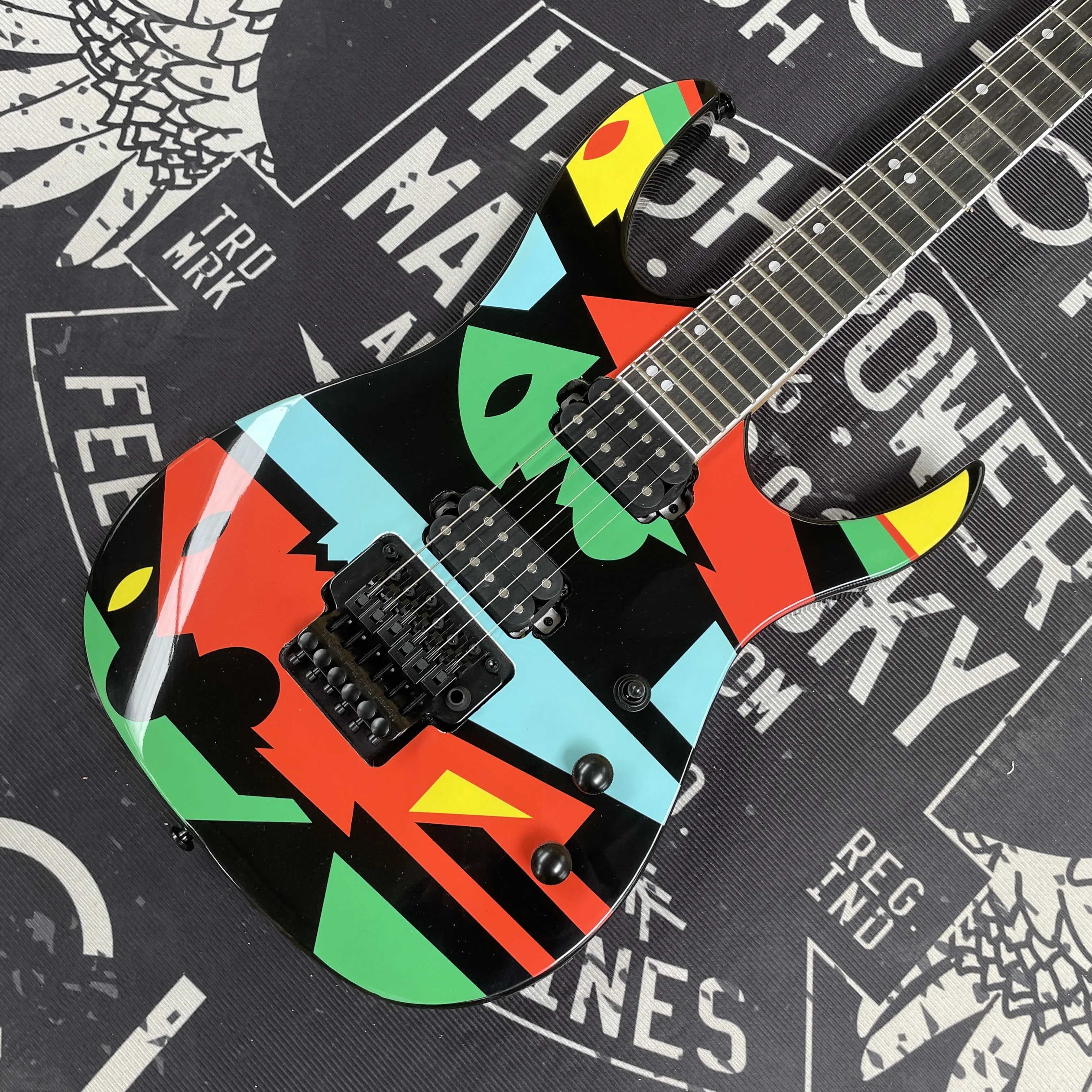 6-String Geometric Color-Matching Electric Guitar, Double-Locking System Hh Pickup Guitars, Rock Performance Electric Guitarra