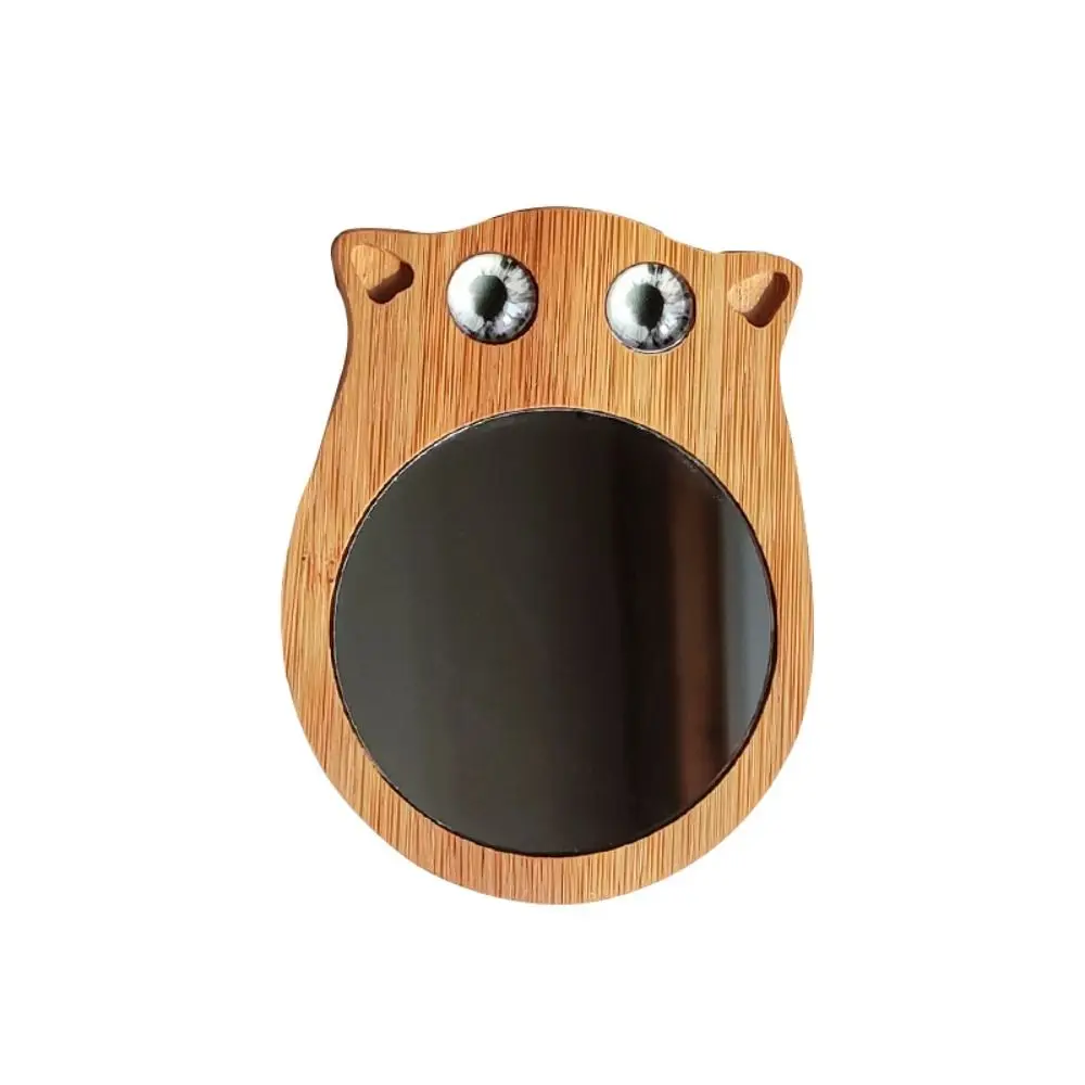 Wooden Natural Bamboo Makeup Mirror High Definition Cute Cat Beauty Mirror Hanging Korean Cosmetic Touch-up Mirror Travel