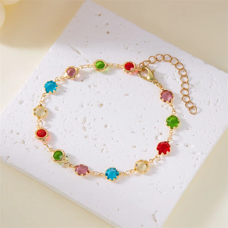 Fashion Colorful Crystal Beads Gold Color Bracelet for Women Necklace Jewelry set Earrings Wedding Party Fashion Gift