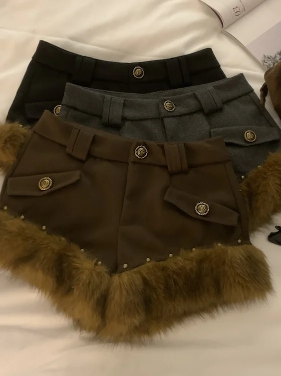 Taille haute américain Sle fourrure jambe large ort pantalon femme pantalon décontracté automne hiver minceur Bootcut pantalon