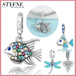 925 Sterling Silver Elephant Dragonfly Deep Sea Fish Charm for Women Diy Beads Original Bracelet Fine Jewelry Making Gift