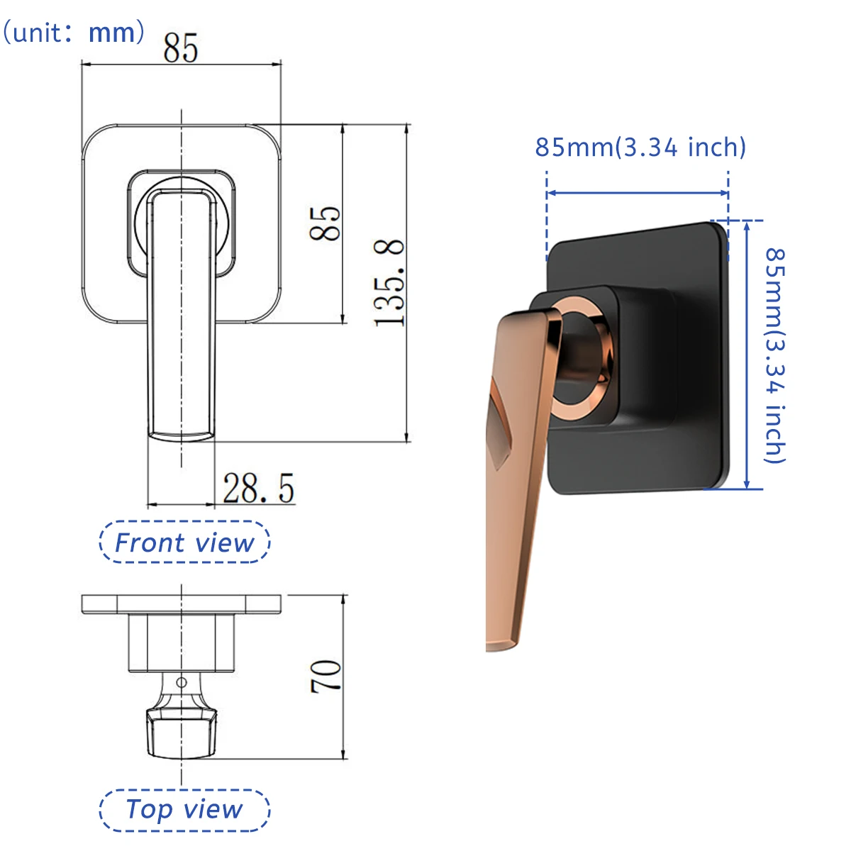 워터 밸브 샤워 믹서 로즈 골드와 블랙.