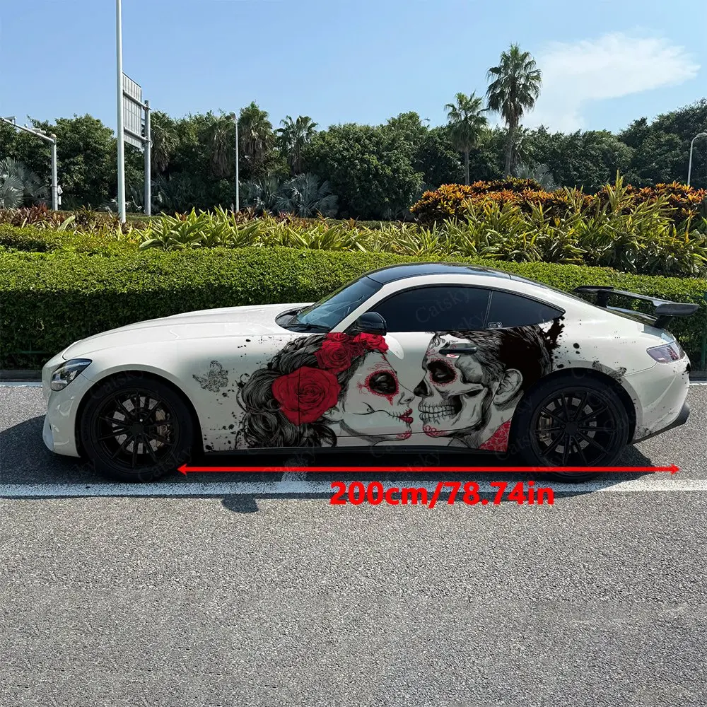 2pcs Day of the Dead Couple Car Side Wraps, Self-Adhesive PVC Waterproof & Scratch-Resistant Stickers, Car Accessory Gift