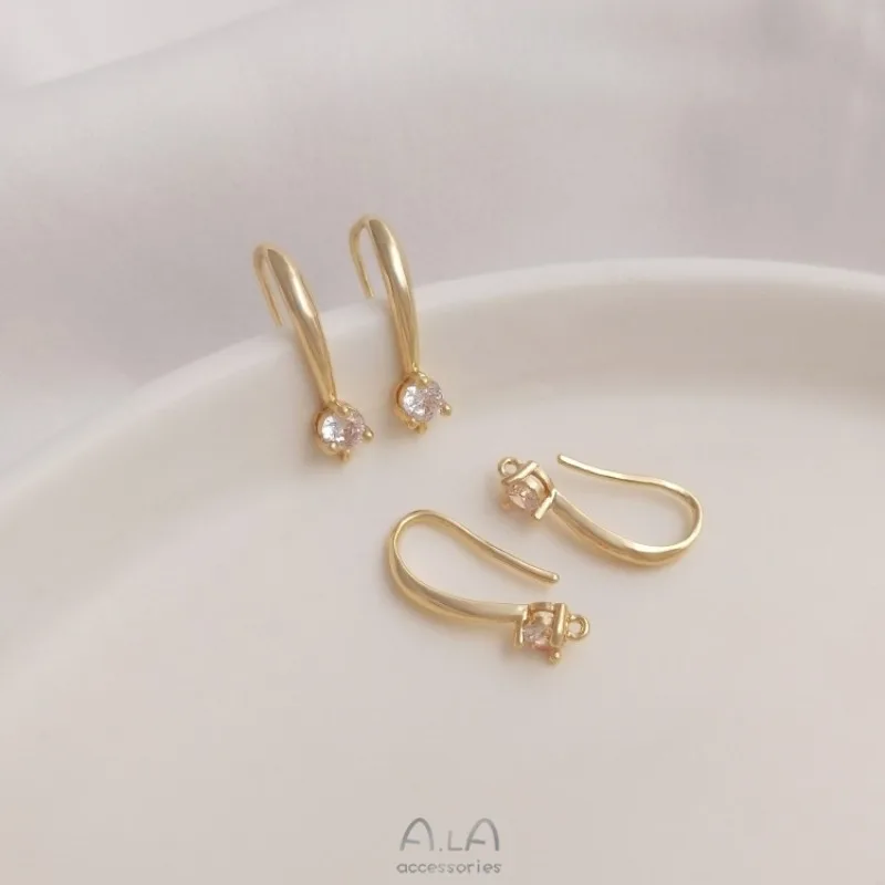 14K Gold Color Diamond With Rings DIY Ear Hook Accessories Single Zirconium Ear Hook Handmade Earrings, Ear Jewelry Materials