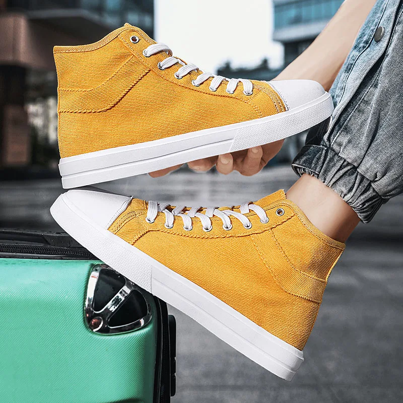 2024 Latest Fashion Yellow Canvas Shoes for Men and Women, Breathable High Top Canvas Sports Shoes for Couples Plus Size 36-46