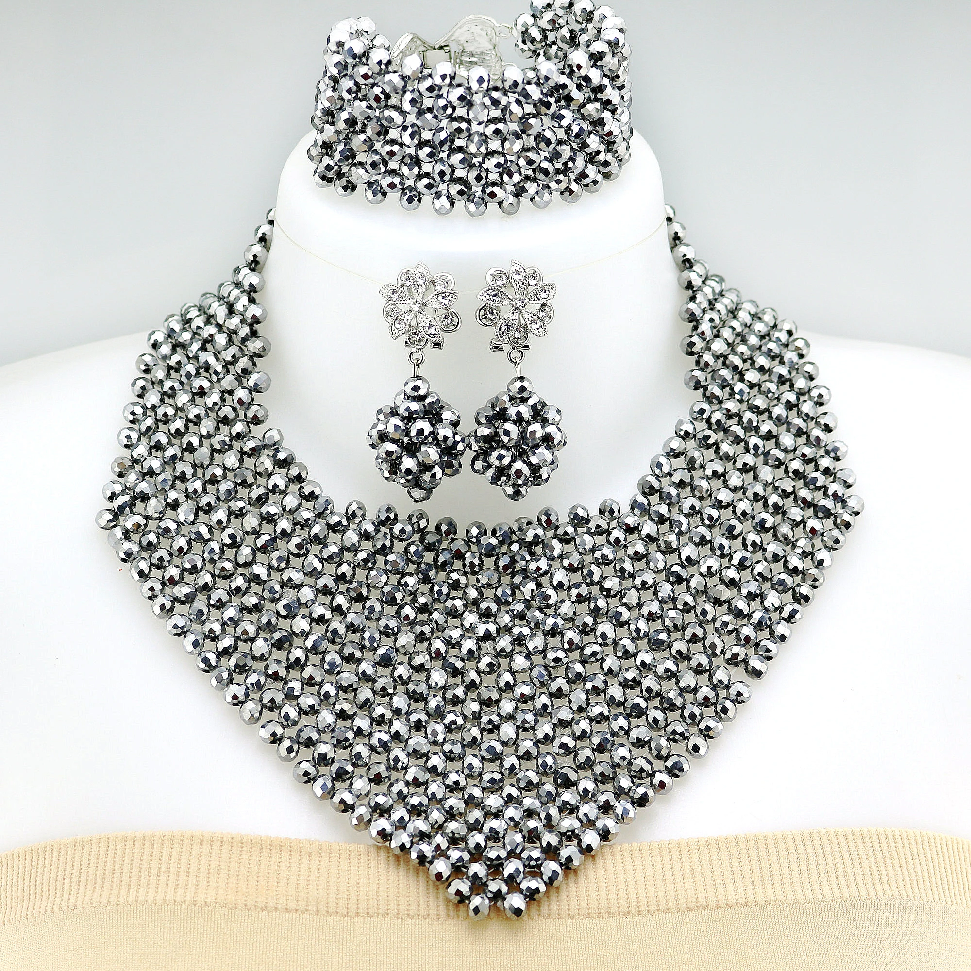 Fashion African Wedding Beads crystal Jewelry Set for Women Nigeria Bride Jewelry Sets Party For Women image 6
