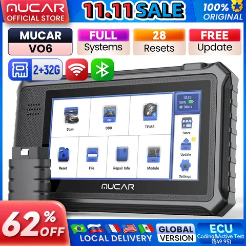 MUCAR VO6 자동차 진단 도구 평생 무료 글로벌 버전 전체 시스템 28 리셋 OBD2 양방향 제어 스캔 도구 스캐너