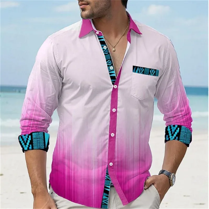 

Hawaiian shirt men's fashion gradient color casual top outdoor T-shirt soft, comfortable, light and breathable new plus size