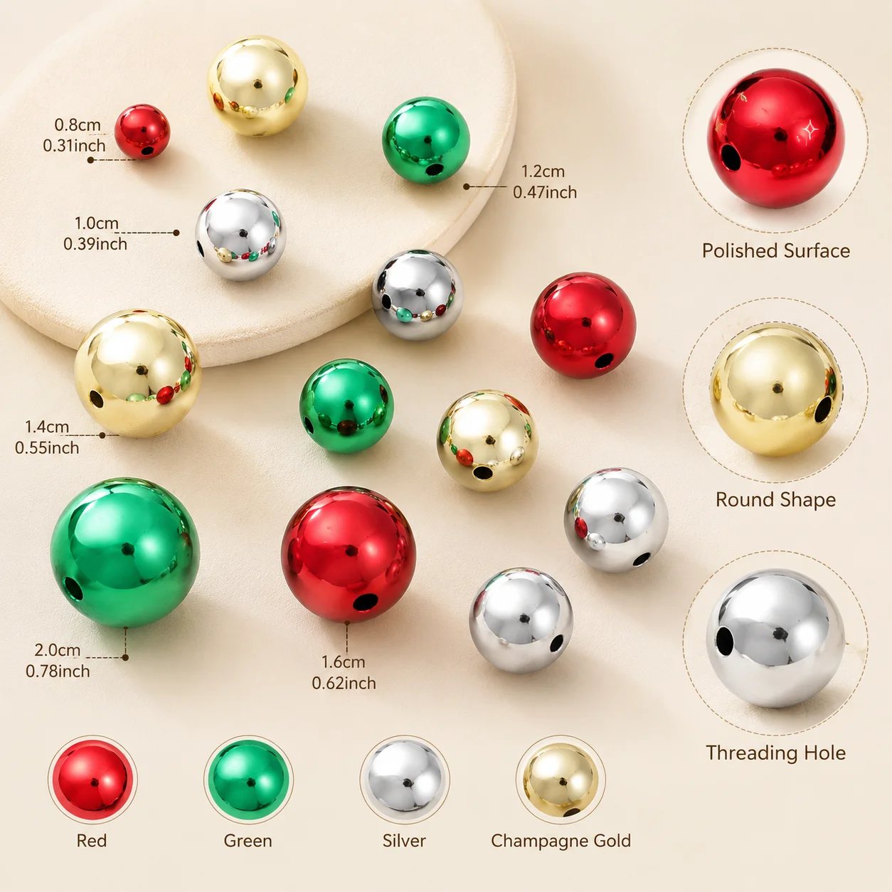 20 Stück 8-20mm Weihnachts-UV-elektroplattierte runde Acrylperlen, glänzend rot, grün, golden, silbern, lose Perlen für die Weihnachtsdekoration. – Detail 3