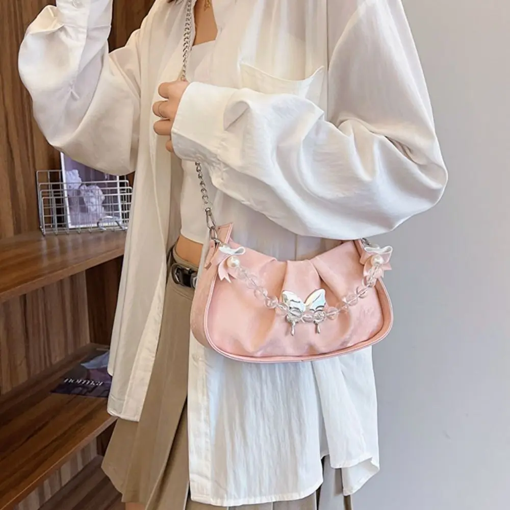 Solid Color Butterfly Crossbody Bag Large Capacity Korean Style Women Shoulder Bag Texture Portable Sweet Armpit Bag Work image 3