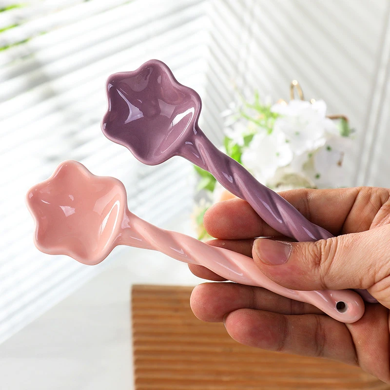 Ceramic Star Shaped Spoon Twisted Spoon Cute Long Handled Cream Design Coffee Stirring Spoon
