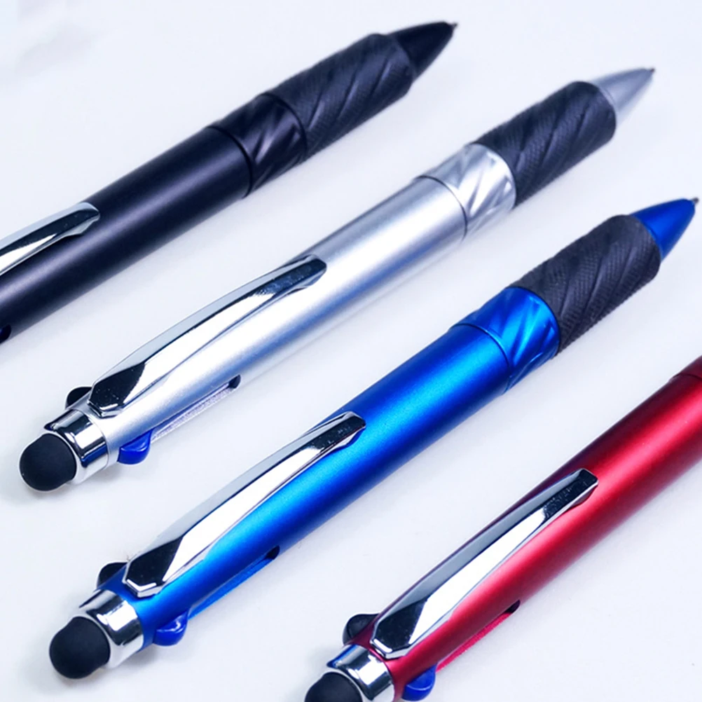 

4 pcs Stylus Ballpoint Pen 3-color Writing Smooth Metal Clip Fashionable Creative Rotation Pens for School Office Travel