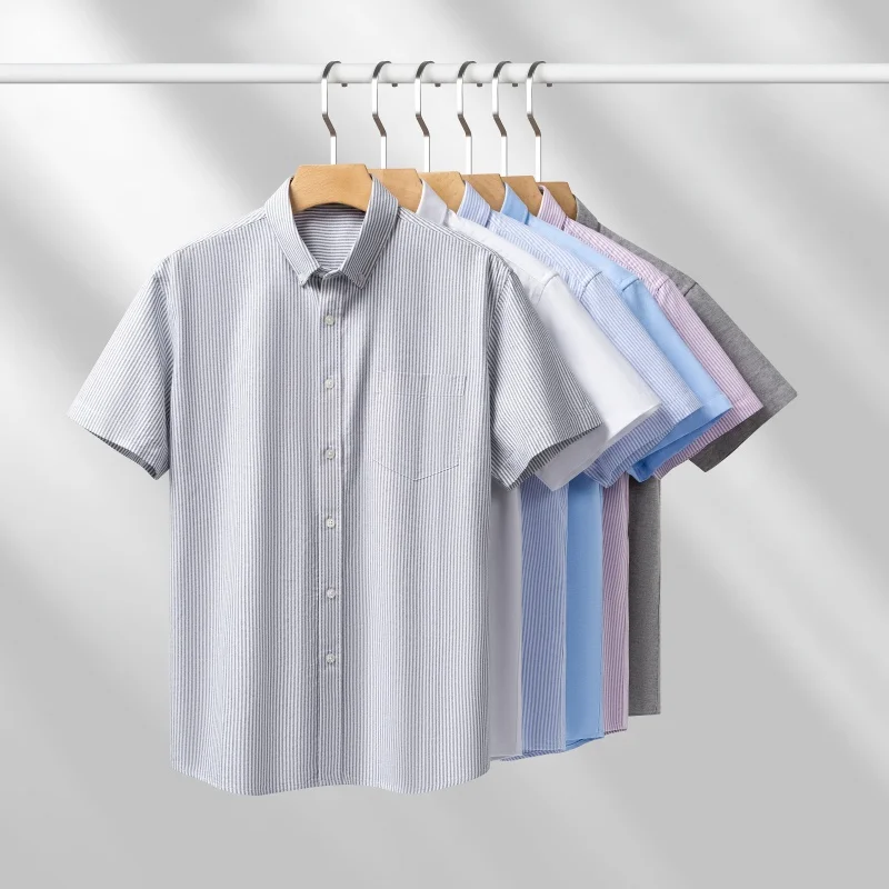 

New men's pure cotton Oxford weave short-sleeved shirt - casual men's clothing, fashionable and elegant, suitable for summer.