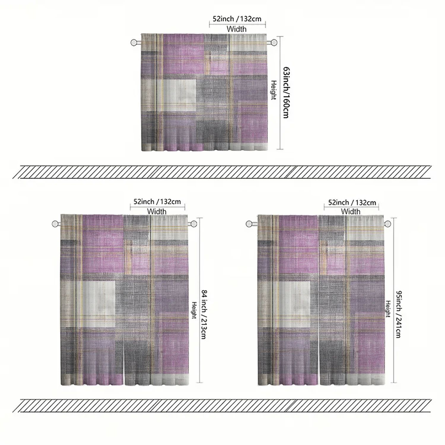 2 Pieces HD Digital Colored geometric blocks Printed Window Screen Home Decor Style Decoration Living Room Bedroom Rod