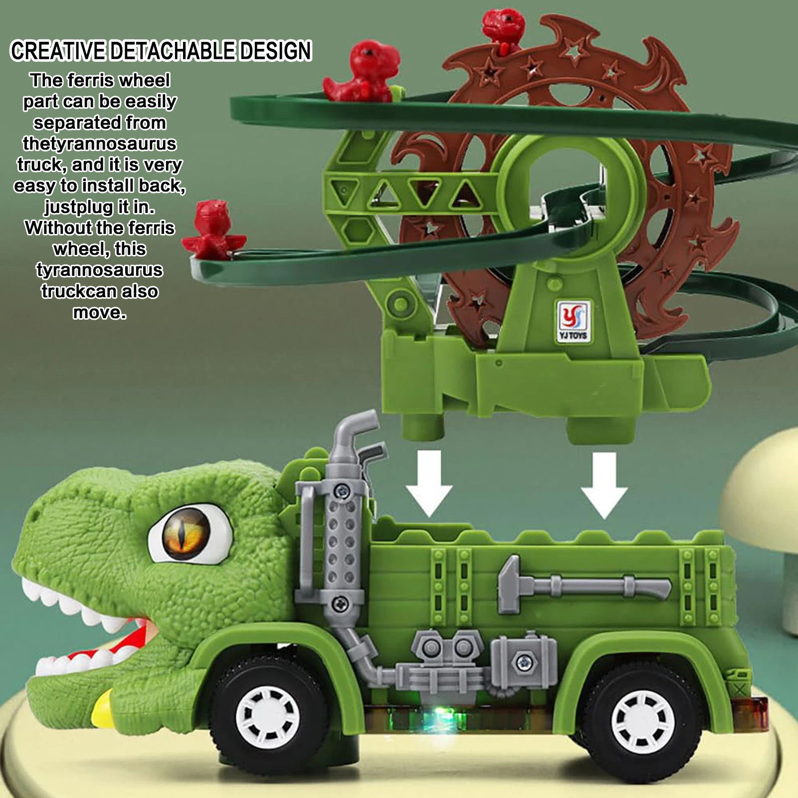 سيارة تيرانوصور ريكس للأطفال، عجلة فيريس دوارة، لعبة كهربائية، محاكاة، هدية مثالية للأطفال