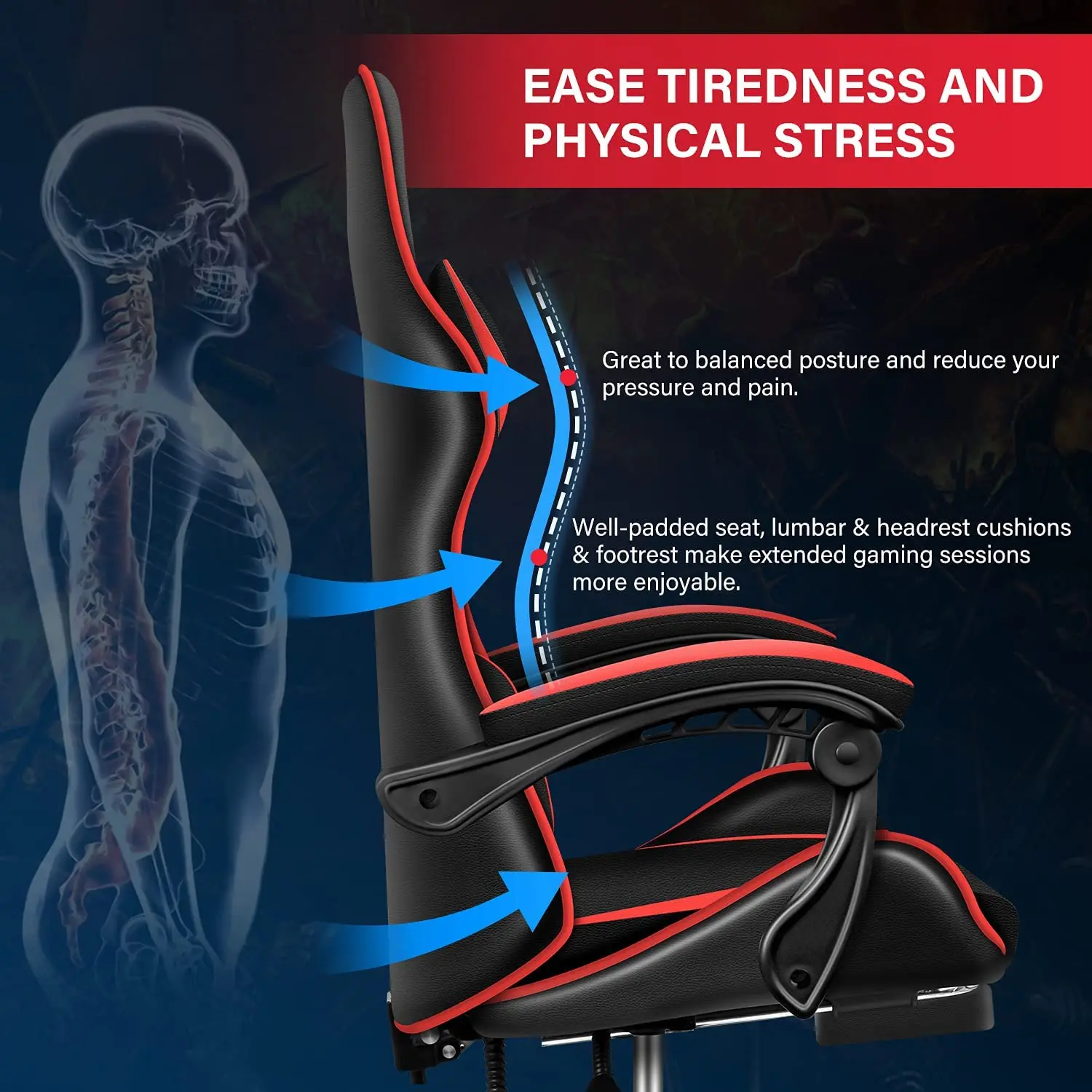 YSSOA Racing Gaming Office High Back Computer Ergonomic Adjustable Swivel Recliner Chair W/Headrest Lumbar Support&Footrest