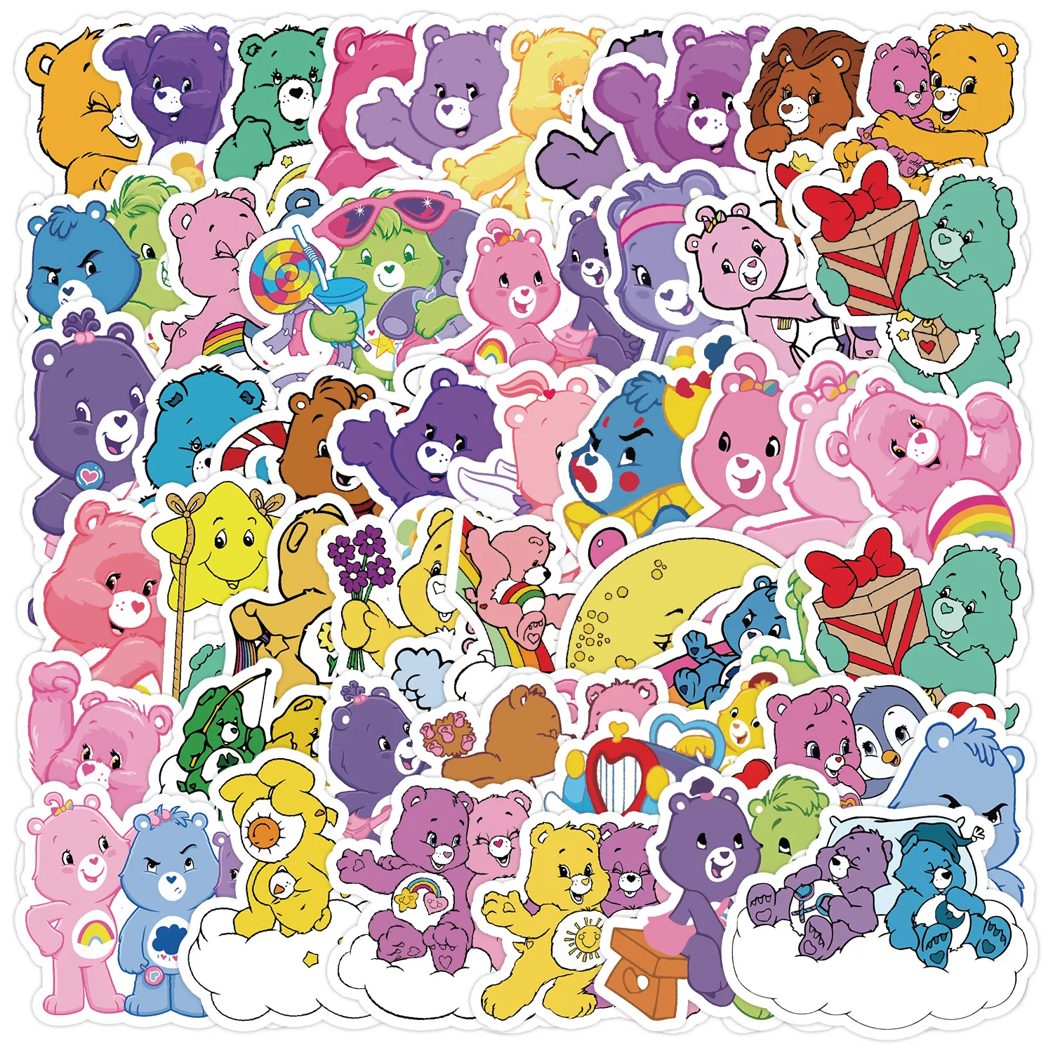 CARE BEARS-Autocollants Graffiti pour Tasse à Eau, Bagages d'Ordinateur, Décoration de Papeterie, Étanche, Créatif, Dessin Animé, DIY Bricolage, 50 Pièces