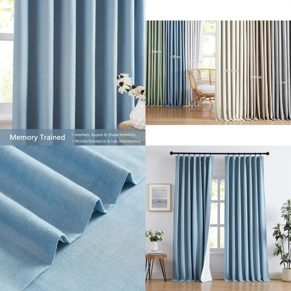 

Синие льняные шторы с плиссировкой, 2 панели, 40x84 дюйма, светонепроницаемые, термоизолирующие, для гостиной и спальни