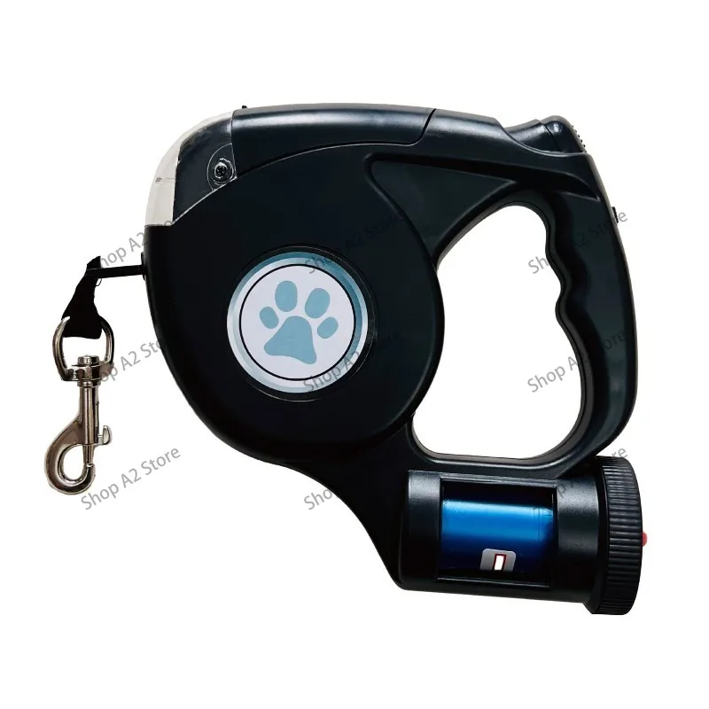 Plastic Automatic Retractable Dog Leash With Garbage Bag Extendable LED Dog Leash Adjustable Anti-Slip Handle
