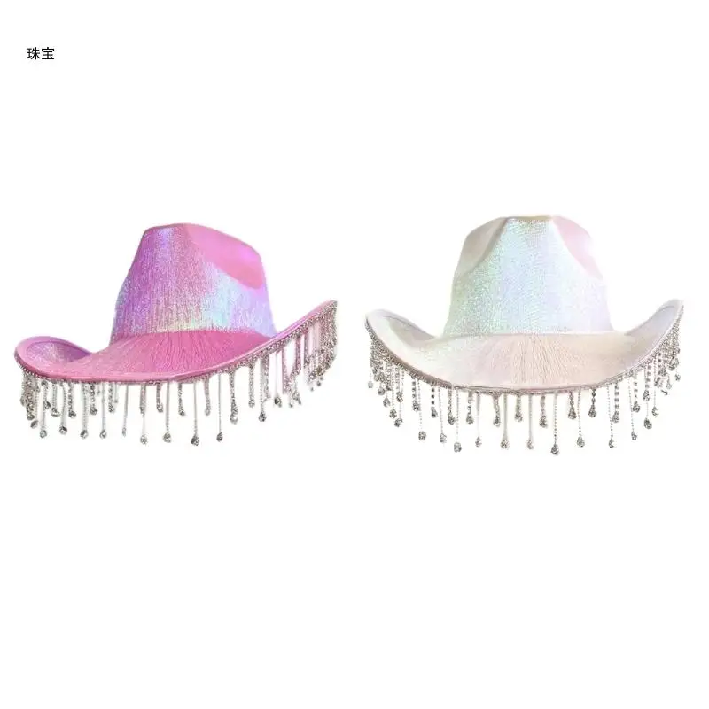 

X5QE Tassel Cowboy Hat Bachelorette Party Hat Bridal Party Tassel Cowgirl Hat