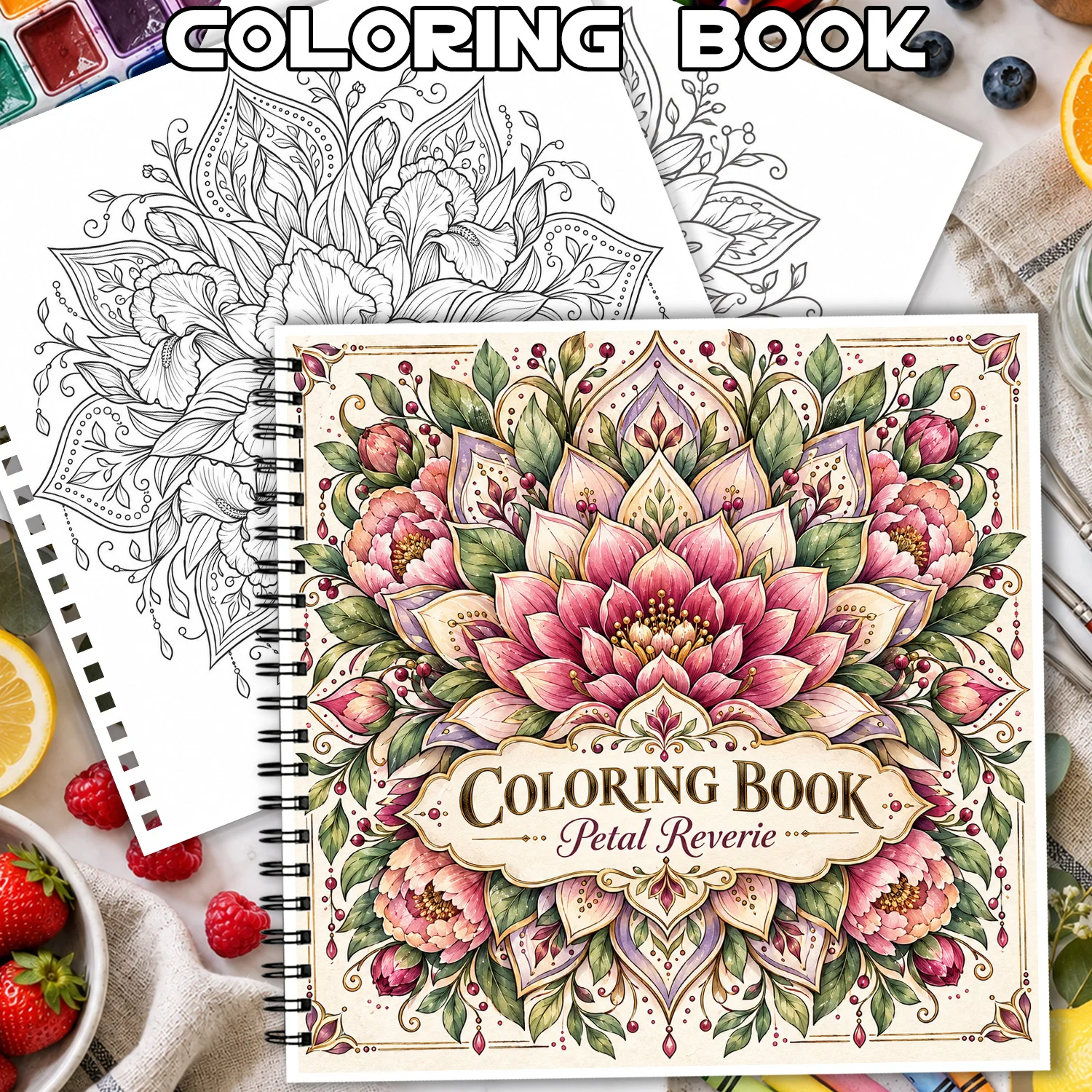 Spiral Binding Coloring Book Petal Reverie Floral Mandala Design For Adults Teens Relaxing Body Mind Art  Activity Notebook