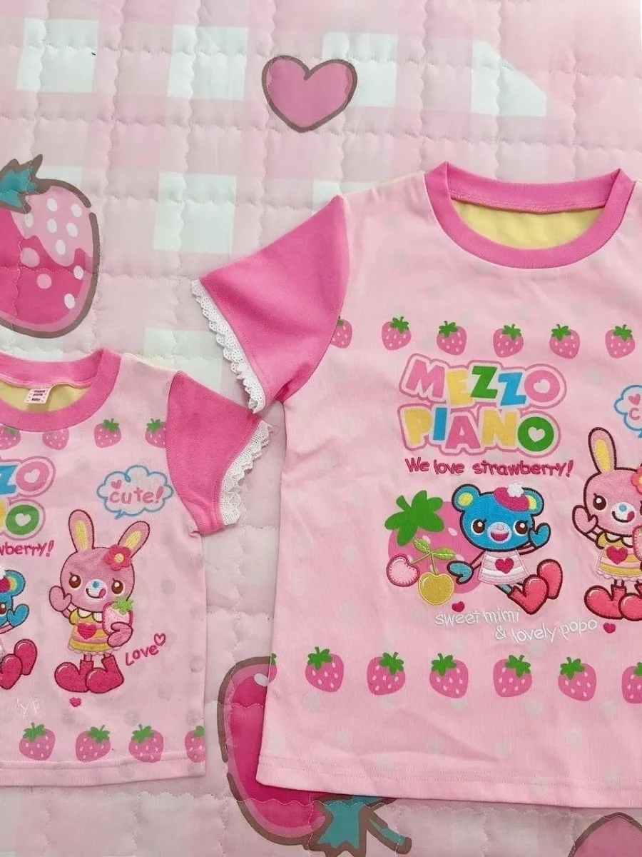 

Cute Daughter's Summer New Sle T-irt ort Sve Printed Soft Girl Versatile Top Mezzopiano Replied Faion Set