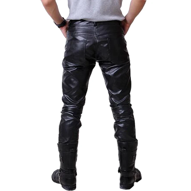 2024 Hip Hop Mens Leather Pants Faux Leather Pu Material 3 Colors Motorcycle Skinny Faux Leather Casual Pants