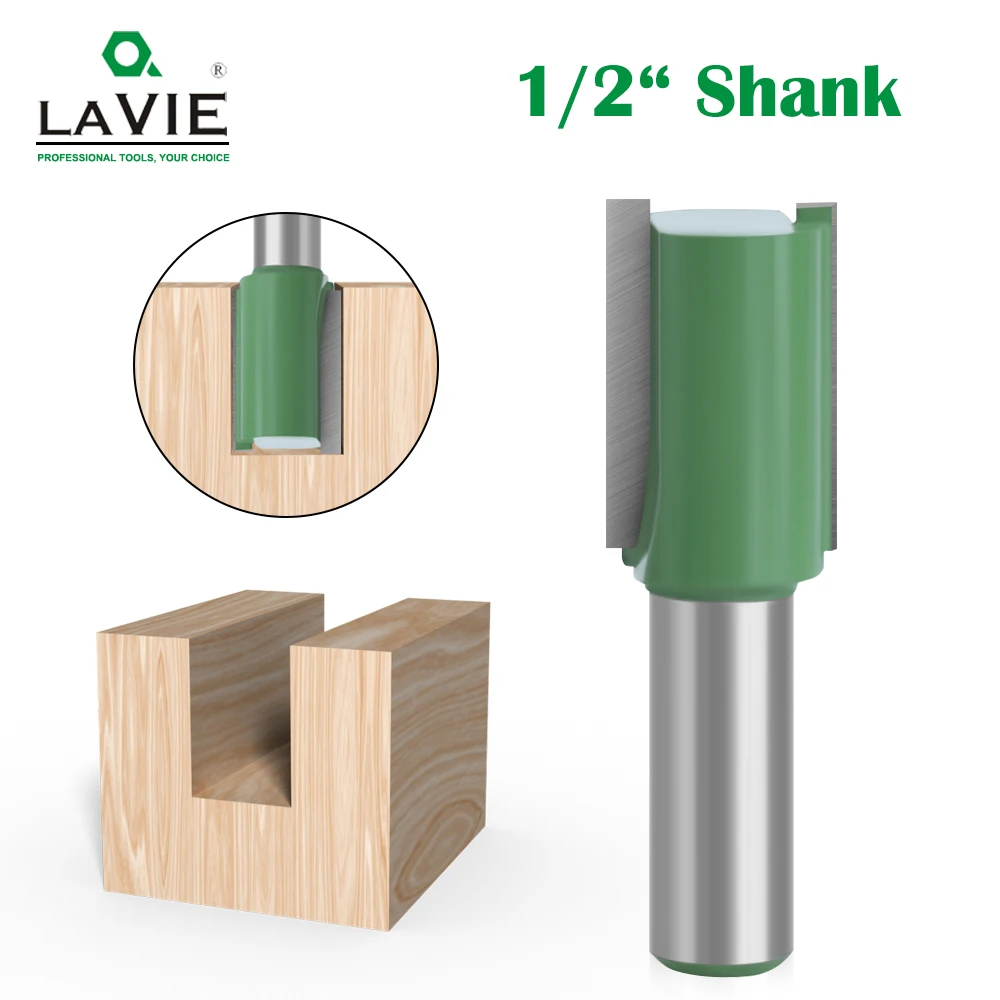 LAVIE 1Pc 1/2 Inch Straight Router Bit 10/11/17/18/20mm Carbide Wood Milling Cutter Green Coating C13002