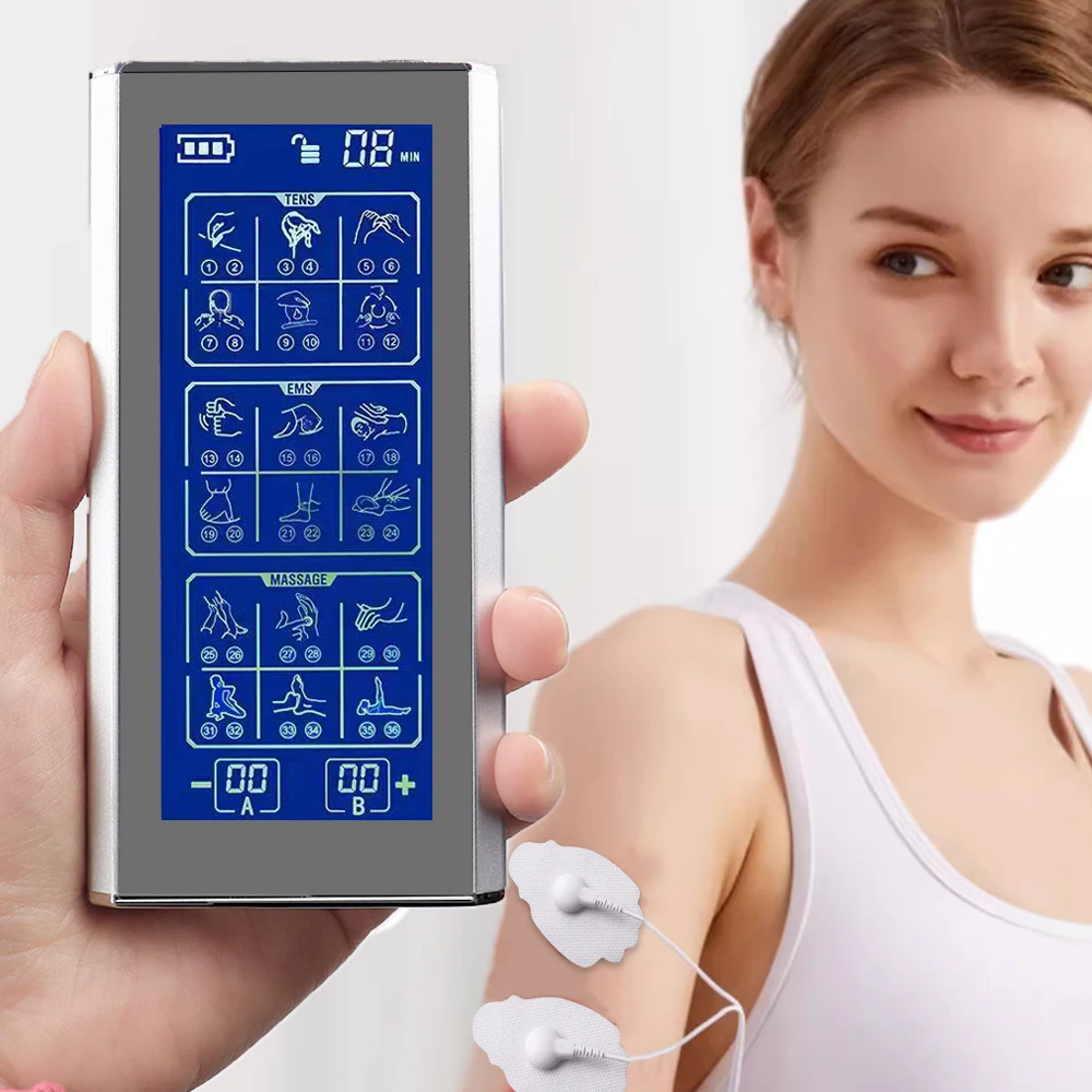 36 Mode EMS Muscle Stimulation TENS Electronic Pulse Massager Electric Body Massager Double Output For Neck Back Muscle Relax