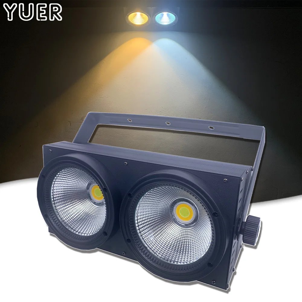 

New 2 Eyes 200W LED 2IN1 COB Cool Warm White Lighting 2X100W Blinder Lighting RGB Auxiliary Wedding Party Bar DMX Stage Lighting