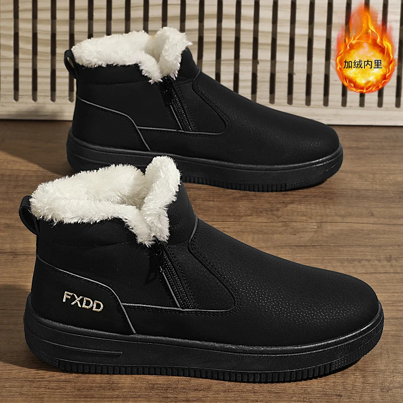 

NEW Men Boots Waterproof Fur Men Snow Boots Couples Warm Winter Shoes Comfortable Botas Hombre Outdoor Slip-on Men Sneakers