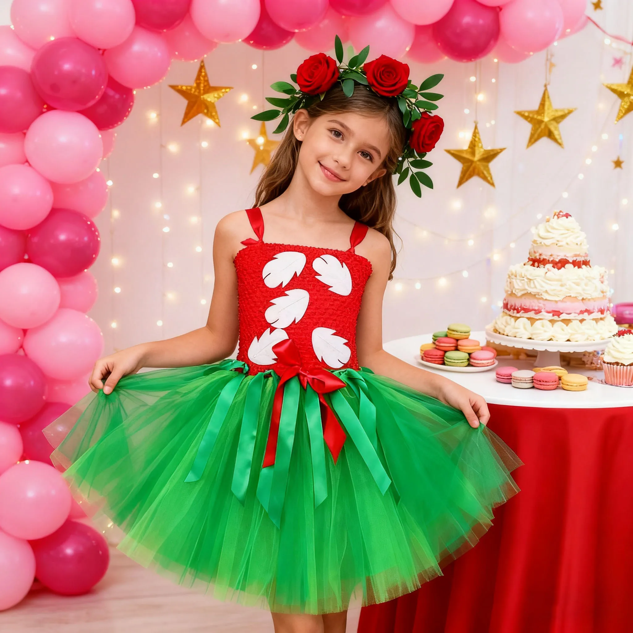 

Рождественские балетные платья для девочек, красный, зеленый, Гавайский костюм на Хэллоуин, детский праздничный наряд Санта-Клауса для девочек с гирляндой, детское платье