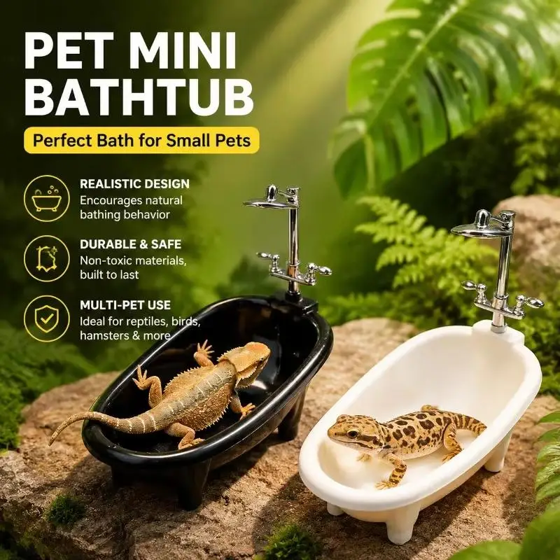Mini Reptile Bathtub Burr Free Safe Edges Realistic Faucet For Leopard Gecko Bearded Dragon Small Terrariums