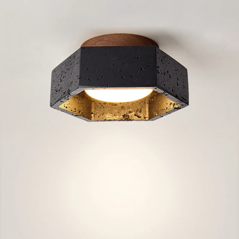 New Nordic Wabi Sabi Decorative Corridor Balcony Ceiling Stone Lamp Japanese Living Room Bedroom LED Black Applique Ceiling Lamp