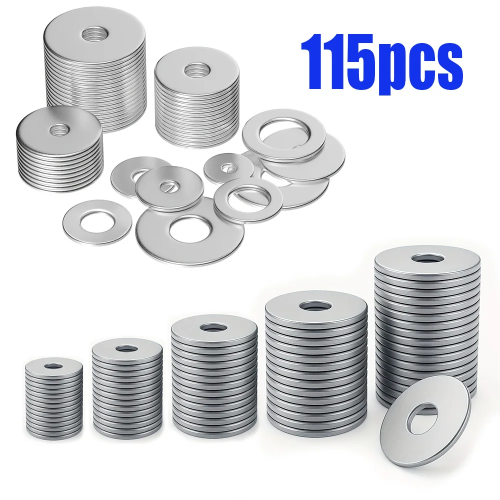 115 Large Wide-Body Stainless Steel Flat Washers M4 M5 M6 M8 for Home, Kitchen, Shop, and Outdoor Construction Maintenance