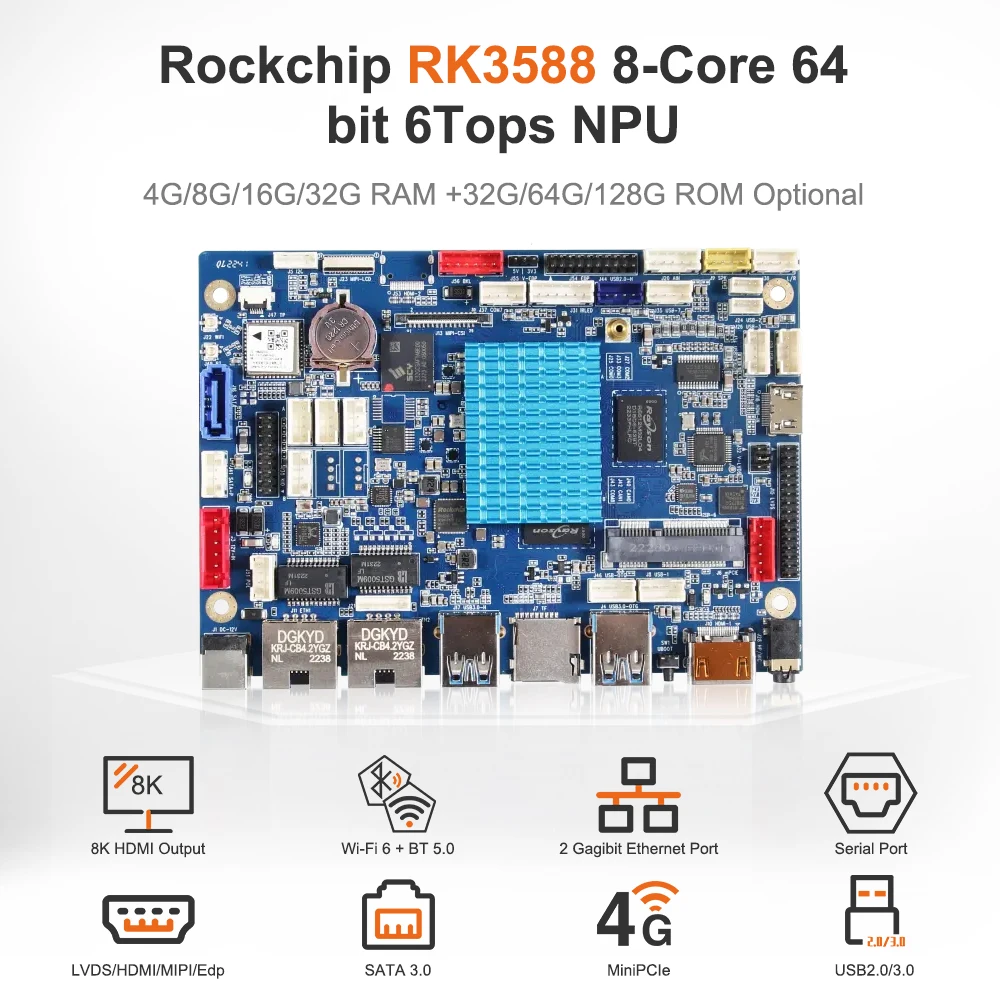 Imagem -02 - Placa de Desenvolvimento D3588 Liontron Rockchip Rk3588 Pcie Ethernet 32gb Lpddr4x Suporte Linux Debian 11android 12ubuntu 20.04