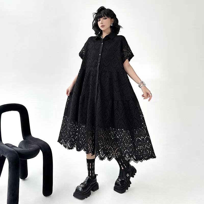 

Летний кардиган оверсайз 2025 в уличном стиле с кружевными вставками и вырезами, длинный, женский, больших размеров, с цветочным декором, для трансграничной торговли