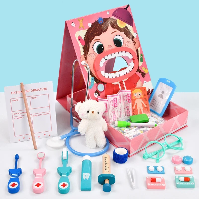 Pretend Play Zahnarzt Set Simulation Stethoskop Medizinische Krankenschwester Spiele Medizinische Spielzeug Für Mädchen Arzt Kits Für Kinder Holz Spielzeug
