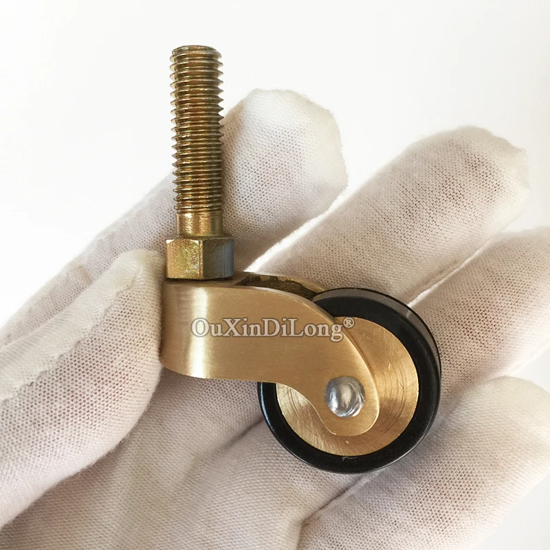 4PCS 1inch Solid Brass Casters Table Chair Couch Cabinet Feet Castors 360° Rotary Wheels Rubber Silent Furniture Rollers+Screws