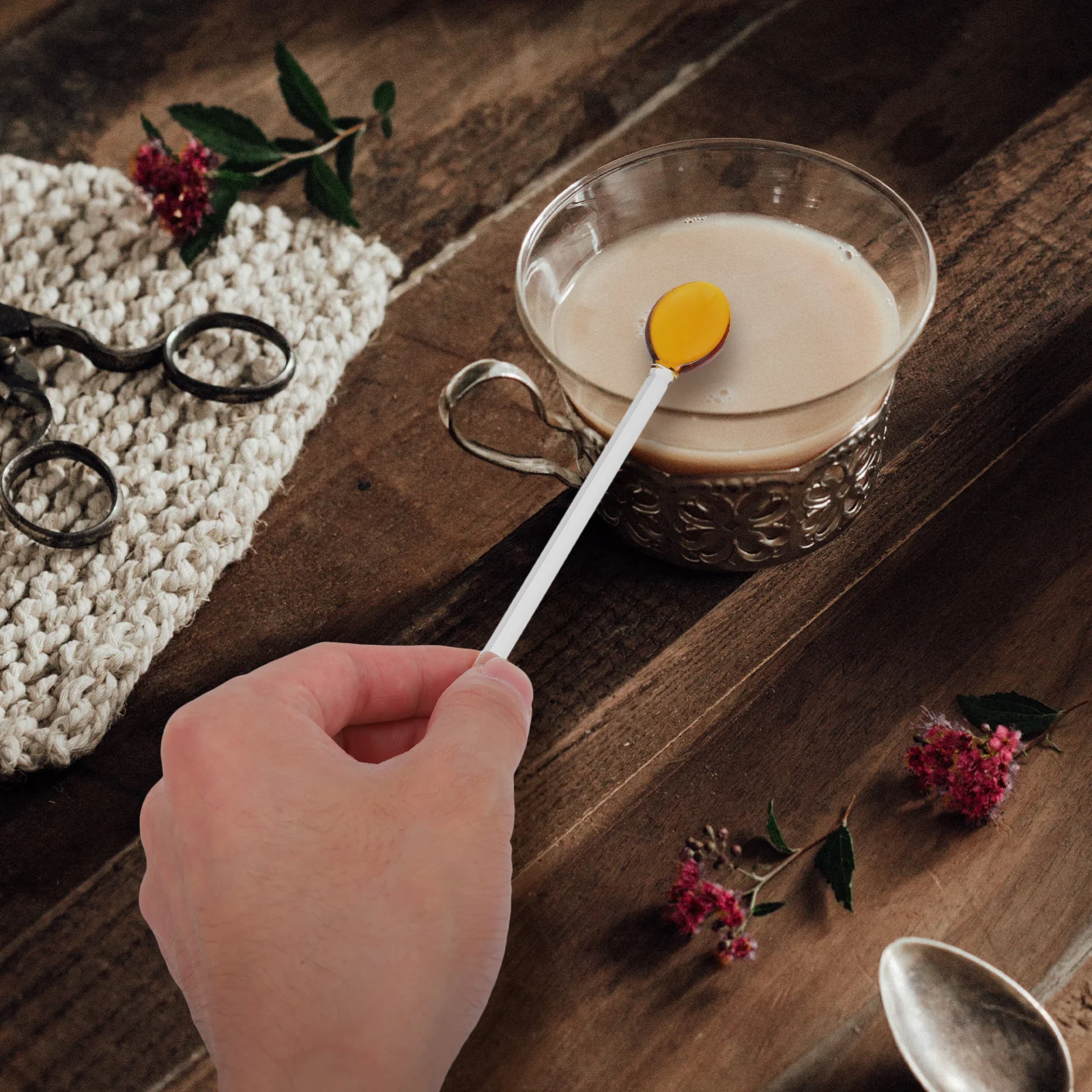 

5Pcs Glass Coffee Spoons Long Stirring Spoons Reusable Tea Dessert Honey Spoon Elegant Design Long Spoon Coffee Stirrers