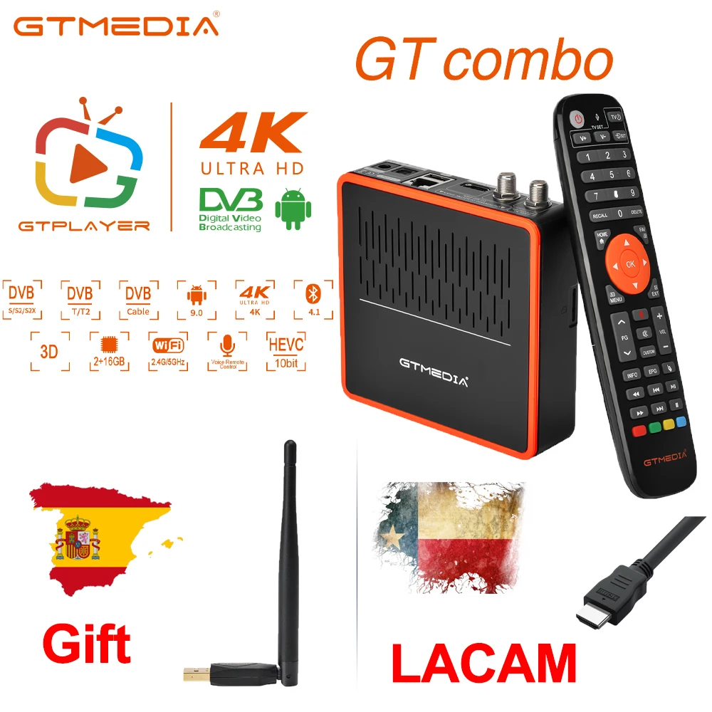 

GTMEDIA GT COMBO LACAM Satellite Receiver Android 9.0 TV BOX DVB-S/S2/S2X,DVB+T/T2/Cable 4K HD BT4.1 2GB+16GB GTCOMBO Mars