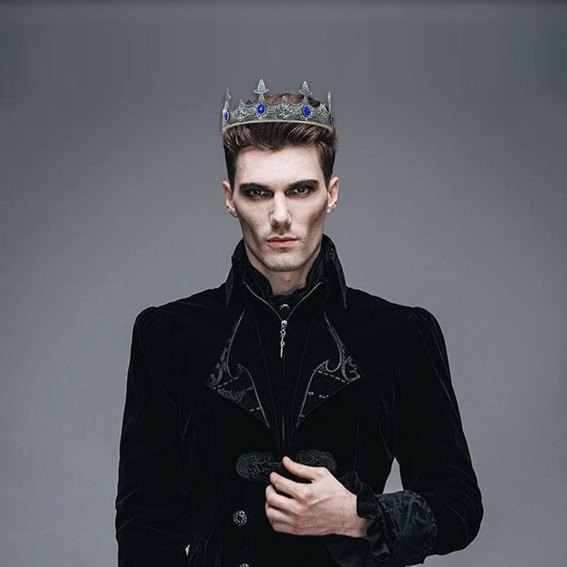 652F Metal King Crowns Tiaras with Gemstones for Men Cosplay Accessories for Weddings and Themed Parties Formal Event
