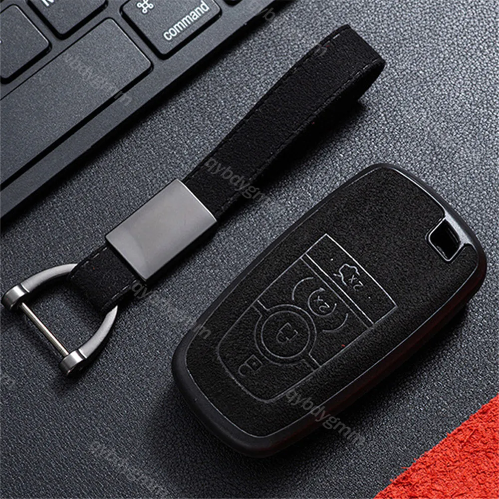 Suede Leaher Car Remote Key Protect Skin Cover Shell Sticker Case For Ford Raptor 2020 2021 F150 F250 F350 Keyless 4 Buttons