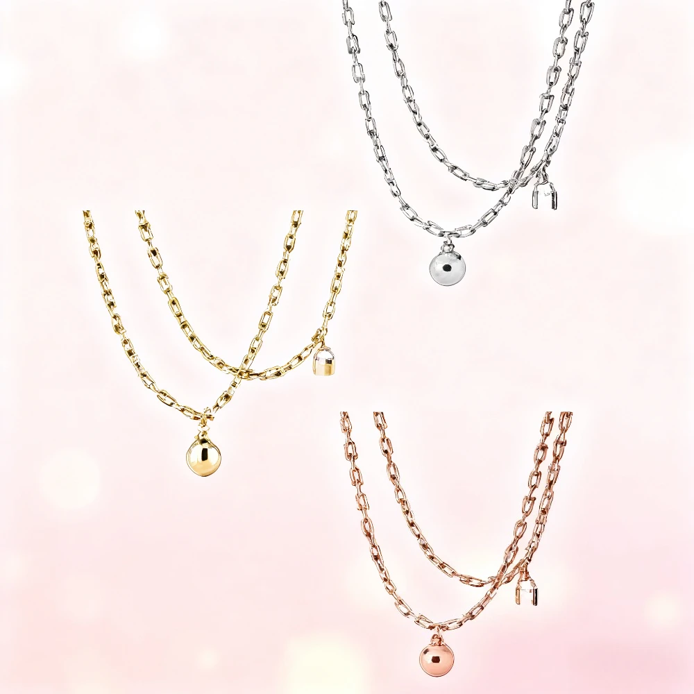 

2025 New Elegant accessories Double Layered Ball Lock Necklace Personalized and Fashionable Charm - Mother's Day Gift