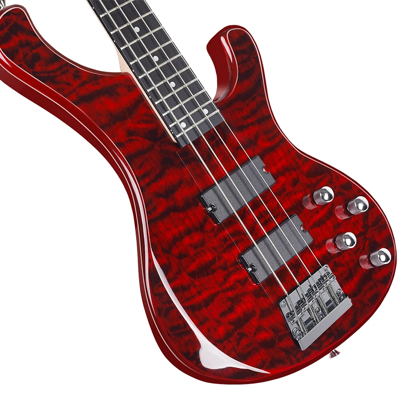 

DB100 4-String Electric Bass Guitar, Okoume Body with Tiger Stripe Veneer, Rosewood Fingerboard, 24 Frets, Humbucker Pickups