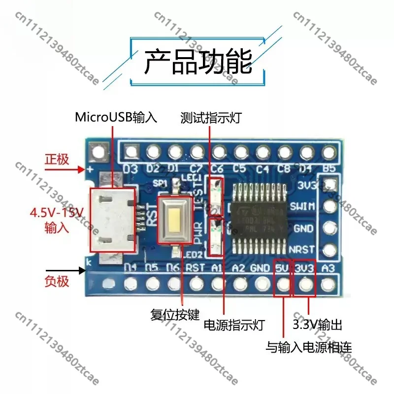 MCU Development Board Module, Embedded Programming Experiment Learning Core Minimum System Board for Electronic Training